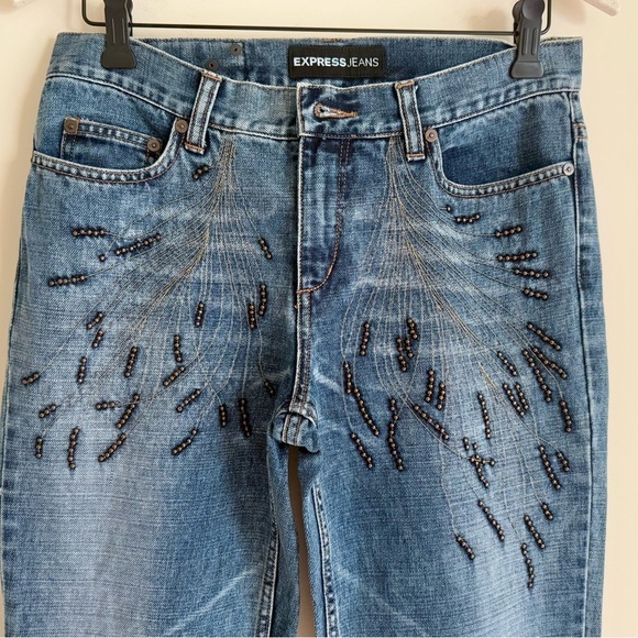 Express Women’s Boot Cut Jeans with Beaded Detail - Size 5/6 Rare - Picture 5 of 11